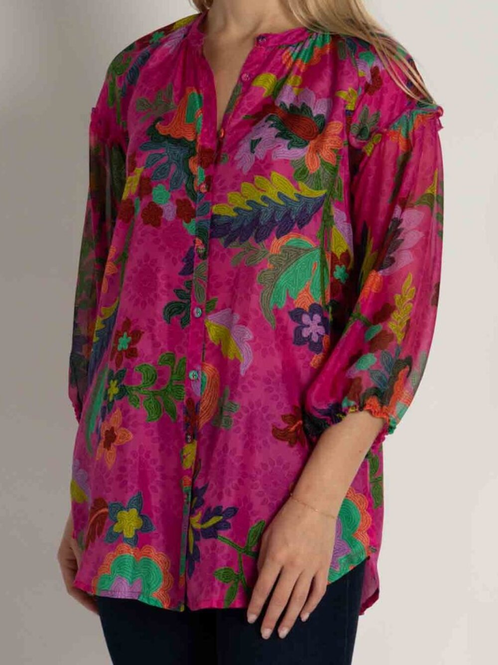 Johnny Was Hanns Verney Print Silk Tunic Shirt - Woman's Size S
